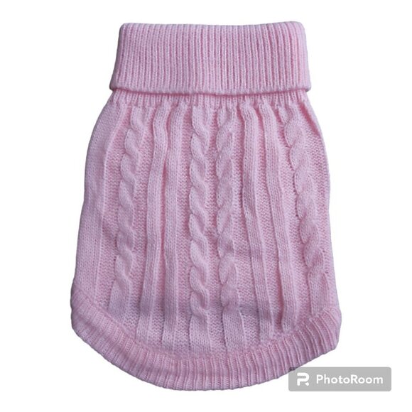 Fami Small Slip On Pink Straw Rope Knit Warm Winter Dog/Cat Sweater - Picture 2 of 8